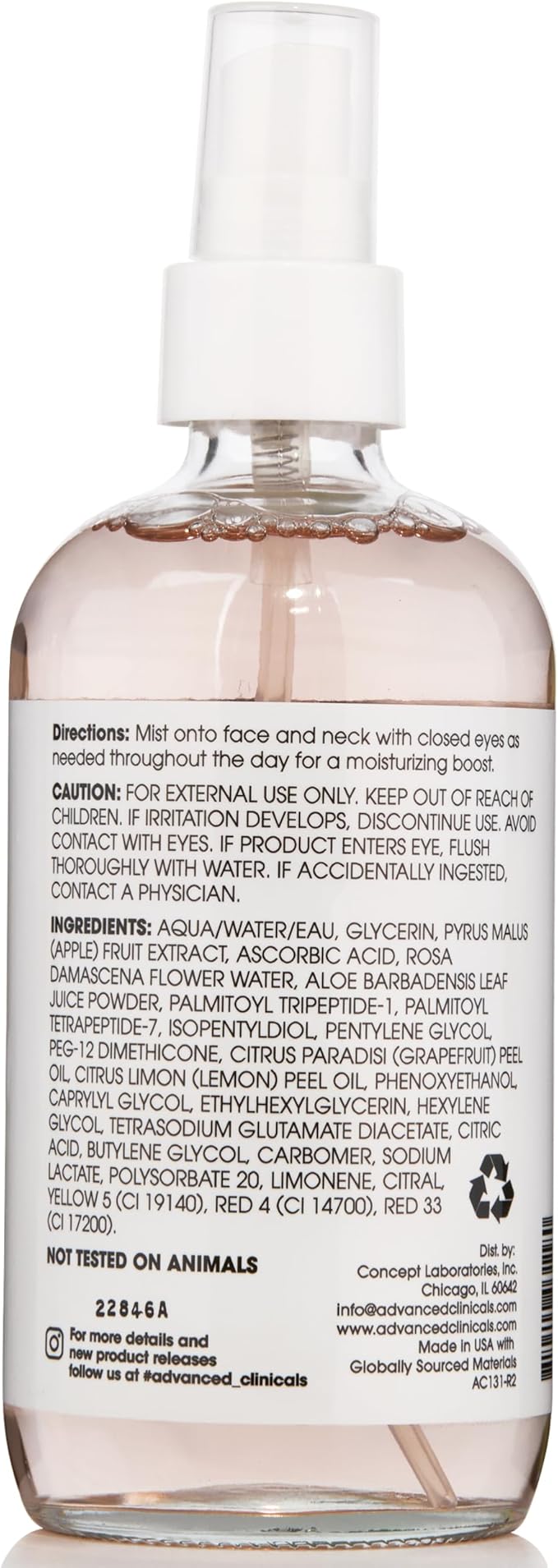 Advanced Clinicals Vitamin C Face Toner + Ferulic Acid & Rosewater, Antioxidant Facial Mist Spray for Face, Skin Refreshing, Hydrating, & Non-Greasy Instant Hydration Facial Spray, 7.5 Fl Oz