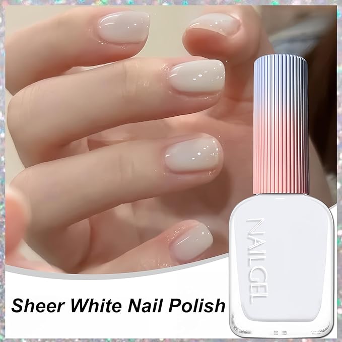 Jelly Milky White Nail Polish, Quick Dry, Fingernail Polish No UV Needed, Sheer Nail Polish for Women and Girls