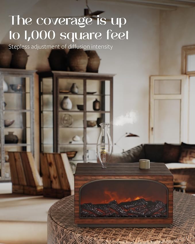 Essential Oil Diffuser Fireplace Flame Oil Diffuser Waterless Aromatherapy Diffusers with Bulb