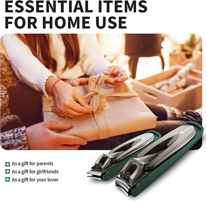Nail Clippers with Catcher, 2-Pack Slanted & Curved Nail Clippers for Ingrown Toenails and Fingernails, Anti-Splash Nail Cutter for Men, Women, Seniors, Heavy-Duty Finger Nail Clippers Adult