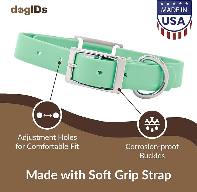 dogIDs Personalized Dog Collar – ScruffTag Custom Waterproof Biothane Dog Collar with Laser-Engraved Name, Durable & Odor-Resistant – USA Made | Mint, 5/8 in x 12 in (Fits Neck Sizes 11-13 in)