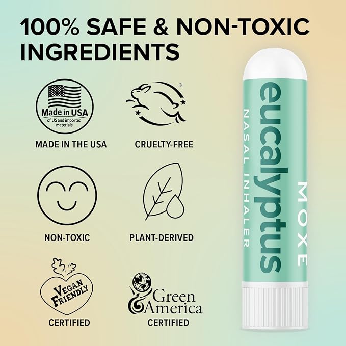 MOXĒ Eucalyptus Essential Oil Nasal Inhaler, Sinus & Congestion Relief, Daily Relaxation, Stress Relief, Therapeutic No-Mess Aromatherapy, Pure and Natural, Made in USA (1 Pack)