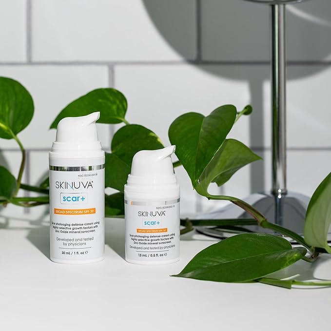 Skinuva® 24 Hour Care Kit: Next Generation Scar (1 oz) & Next Generation Scar+ SPF 30 (1 oz) - Advanced Silicone Cream Matrix Formulated with Growth Factors & Helps Reduce the Appearance of Scars