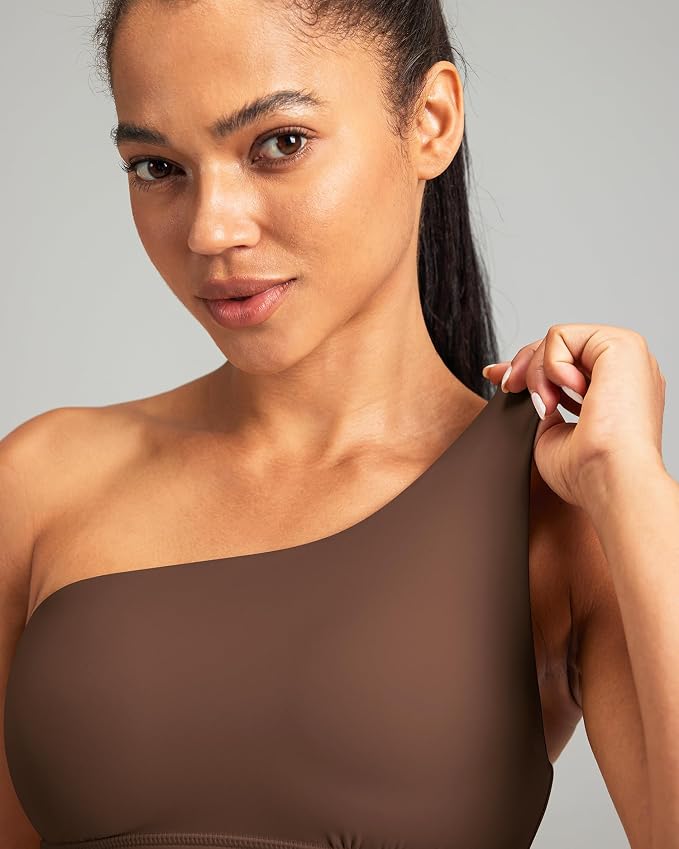 Queenie Ke Womens One Shoulder Sports Bra Left Side Strap Yoga Bras Gym Training Workout Crop Tops