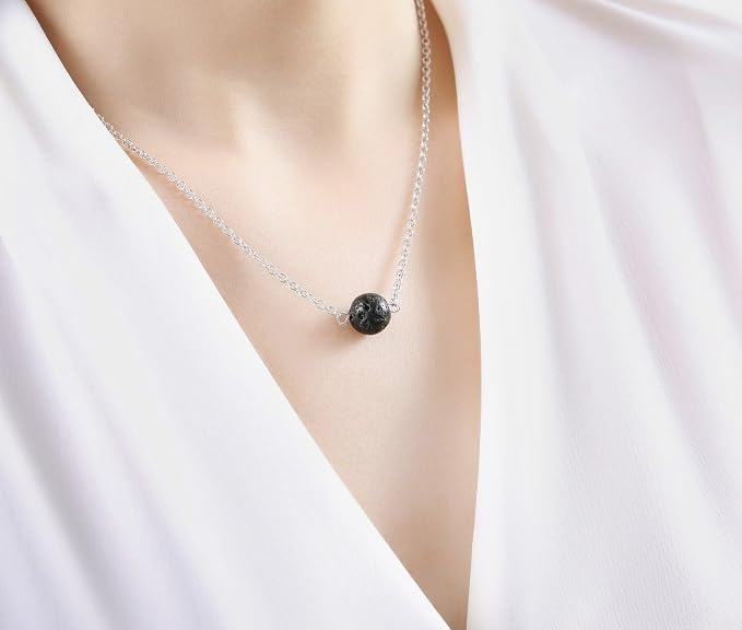 Lava Stone Bead Essential Oil Diffuser Necklace, Lava Ball Essential Pendant Aromatherapy Jewelry with 16.5 inches O Chain