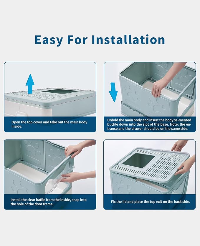 Medario Cat Litter Box with Litter Mat and Scoop(Blue) | Large Covered Litter Box with Lid, Enclosed Kitty Box, Front Entry Top Exit, Odor Control, Easy to Clean