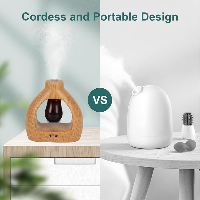 HAPPTWS Waterless Essentil Oil Diffuser Set - Cordless Diffuser 3 Timer Settings Battery Operated for Bedroom Yoga Studio Bathroom Pet Room