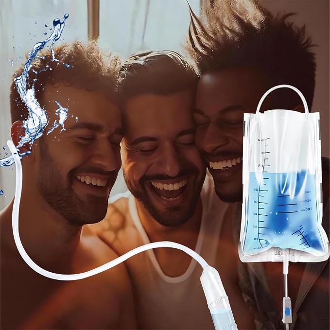 5Pack 1000ML Enema Cleaning Douche System,Travel Enema Kit for Colon Cleansing,Douche Enema Kit for Women & Men with Metal Hook,with 37.7in Hose Disposable Enema Bag Set