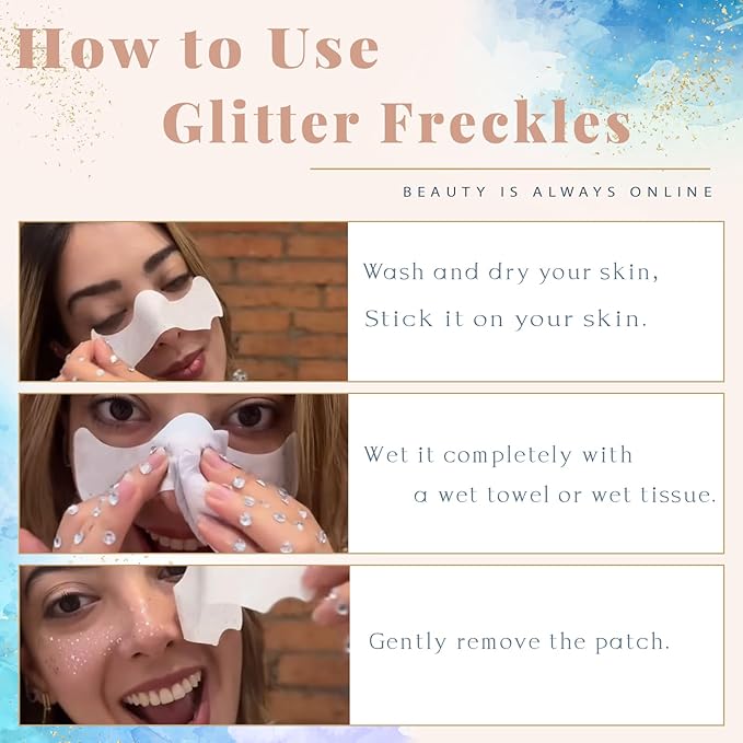 Glitter Freckles, 30 Pcs Sparkle Glitter Freckles Face Tattoo for Women Girls Holographic Temporary Face Tattoos Concert Festival Rave Accessories (Holographic)