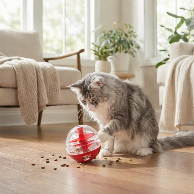 2Pcs Cat Treat Dispenser Toy, Interactive Cat Treat Ball for Cats, Plastic Pet Food Ball for Cats Kitten Training, Adjustable Leakage Mouth, Small 2 x 2in
