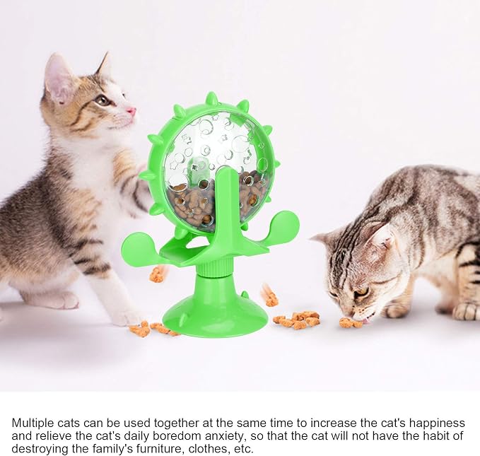 Cat Food Leakage Toy, Windmill Treat Dispensing Cat Puzzle for Indoor Cats, Interactive Slow Feeder with Suction Cup for Kitten Snacks, Mental Enrichment & Fun Play