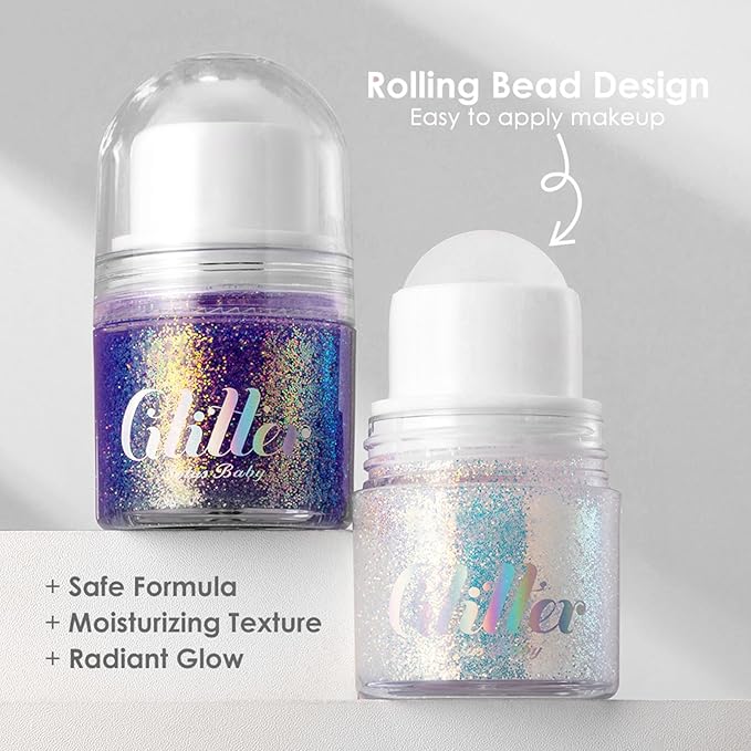 Erinde Holographic Body Glitter Gel, Roll-On Face Hair Glitter for Mermaid Makeup Festival Party Rave Accessories, Chunky Sequins Chameleon Shimmer Christmas Makeup for Women Girls, 06 Green