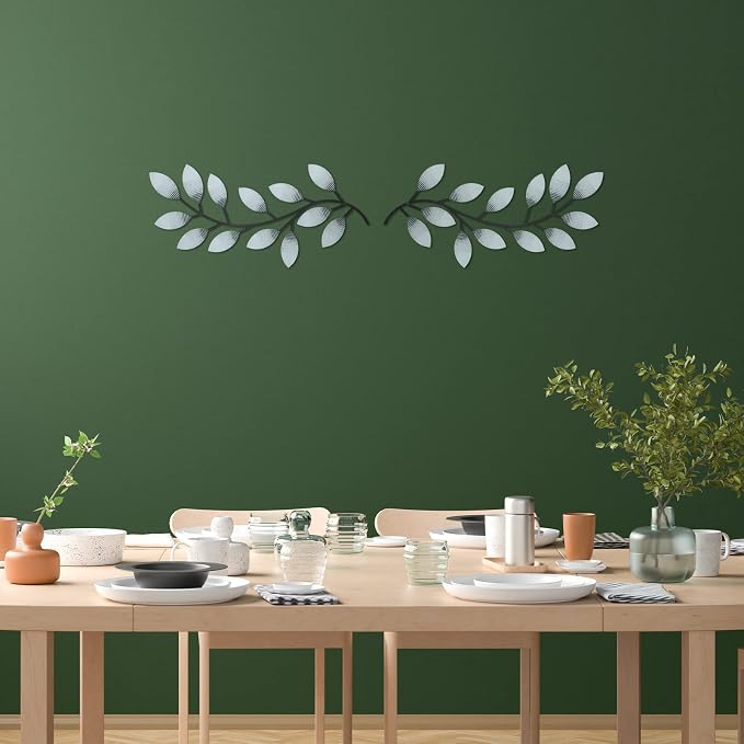 Zhengmy 2 Pcs Metal Leaf Wall Art Vine Branch Decor,Retro White | Olive Branch Metal Decor for Living Room Hallway, Symmetrical Leaf Pair for Doorway Entryway, Lightweight Hanging Art Design