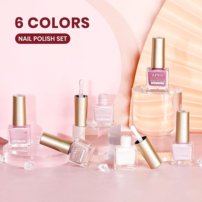 Nude Nail Polish Set,6 Colors Quick Dry Regular Natural Nail Polish White Light Pink Winter Neutral Color Fingernail Polish Nail Lacquer High Glossy Nail Manicure DIY Salon Gift for Women Girl