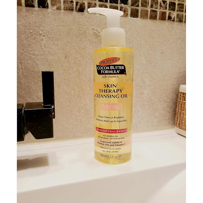 Palmer's Cocoa Butter Formula Skin Therapy Cleansing Oil,Gentle Makeup Remover with Rosehip Oil and Vitamin C,6.5 Ounce,(Pack of 2)