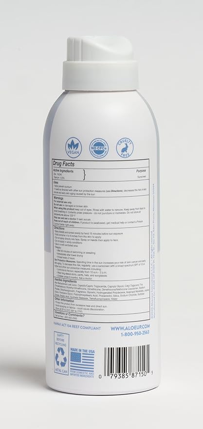 Aloe Up Continuous Mineral Sunscreen Spray SPF 50- Alcohol-Free Broad Spectrum UVA/UVB Sunscreen Protector for Face and Body - With Gen2 Zinc Oxide and Aloe Vera - Dries Clear - Reef Safe - 4.5 Oz