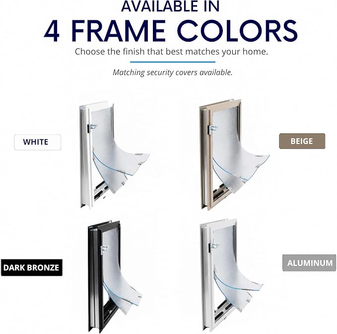 Door Model | Cat & Dog Doors | Energy Efficient Double Vinyl Flaps | Locking Security Cover | Skilled Install Required | Heavy Frame of Extruded Aluminum | Steel Reinforced Corners | Hale Pet Door
