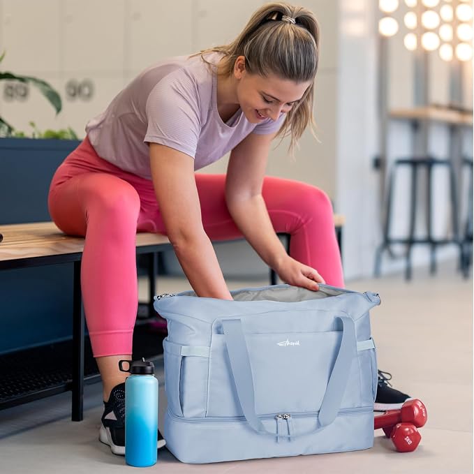 Gym Bag for Women, Personal Item Travel Bag with Shoes Compartment, Weekender Overnight Duffel Bag with Wet Pocket, Carry On Bag for Women, Travel, Gym, Weekend