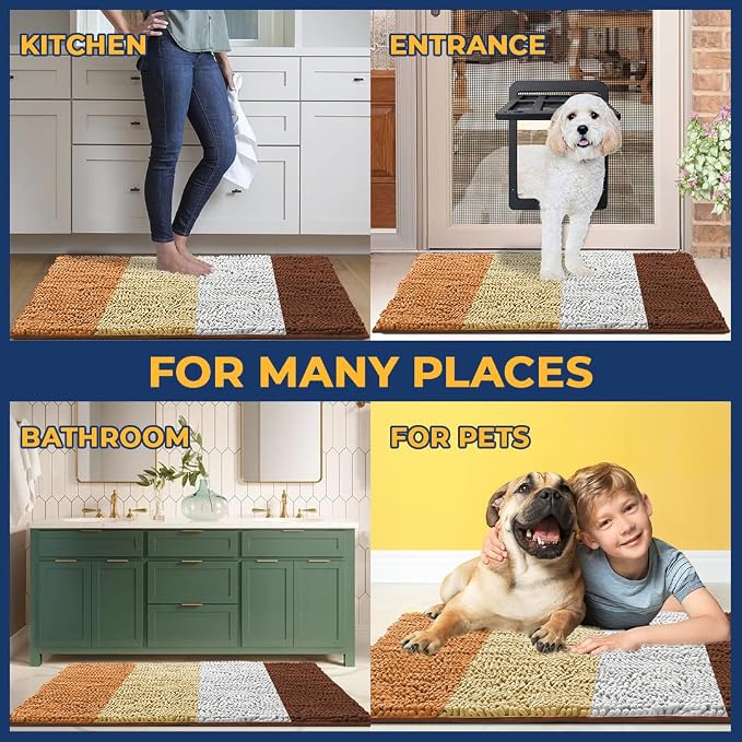 Muddy Mat® Super Absorbent Chenille Dog Door Mat for Muddy Paws – Non-Slip, Machine Washable Indoor Entry Rug, Quick-Dry Pet Mat for Entryway – Earthy Stripes 19"x30"