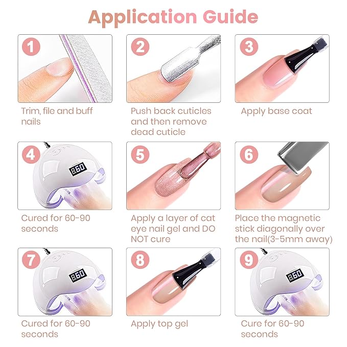 RARJSM Nude Pink Purple Aurora Cat Eye Gel Nail Polish Set 6pcs Reflective Sparkly Diamond Ceramic Glitter Glass Cateye Gelpolish with Magnet Stick 7.5ml Curing Requires Soak Off for Home Salon