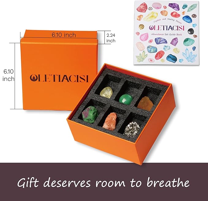 Abundance Healing Crystals Set for Success & Good Luck, Crystals and Healing Stones in Gift Box with Guidebook. Crystal Set of 6 Abundance Crystals - Citrine, Pyrite, Green Aventurine, etc.