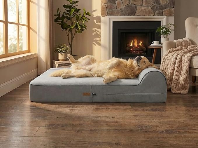Orthopedic Memory Foam Dog Bed 7" Inch Thick Extra Large Dog Bed With Pillow Grey 50"x34"x10" Includes Waterproof Liner & Durable Removable Cover With Smart Design