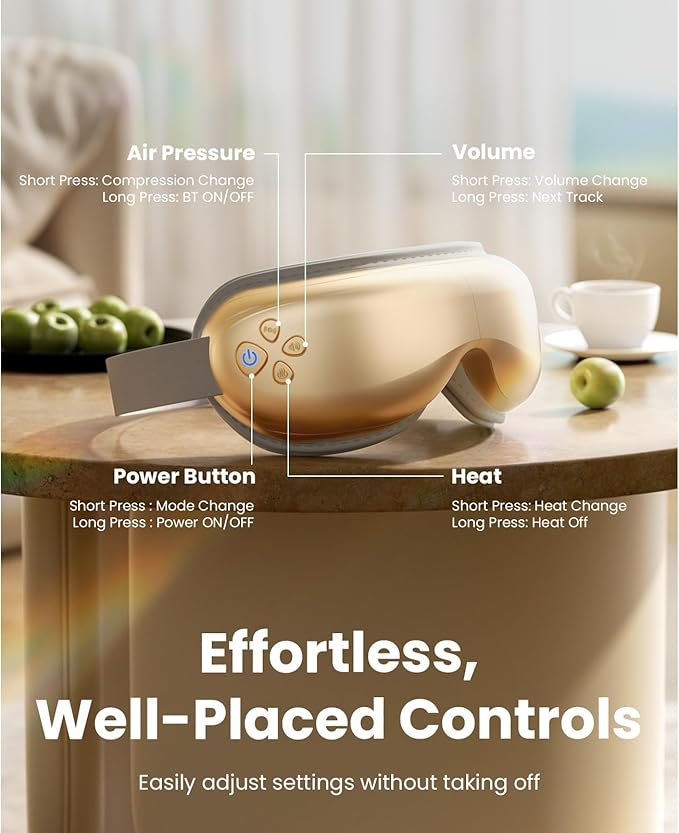 BOB AND BRAD Eye Massager with Heat and Cooling, EyeOasis 3 Eye Mask for Migraines, Sleep Mask with Heat, Compression, Music, Headache Massager for Dry Eyes Strain Migraine Relief Improve Sleep