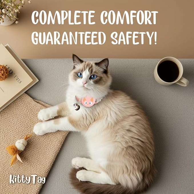 AirTag Cat Collar – Breakaway Reflective & Waterproof Collar with Built-in Holder, Adjustable with Bell for Indoor/Outdoor Cats – AirTag Not Included, Pink (9-12")