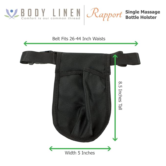 5 Pack Rapport Single Massage Bottle Holster with 8 Ounce Clear Bottle & Pump for Lotions and Oils. - The Essential Accessory for Massage Therapy Practitioners by Body Linen (Black)