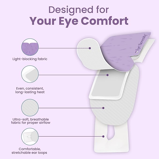 Eye Serenity Steam Eye Mask, Heated Eye Mask, Self Heating Warm Compress for Dry Eyes, Fast Relief for Stye, Puffy Sensitive Eyes, Moist Heat, Mothers Day Gifts for Women and Men - Lavender