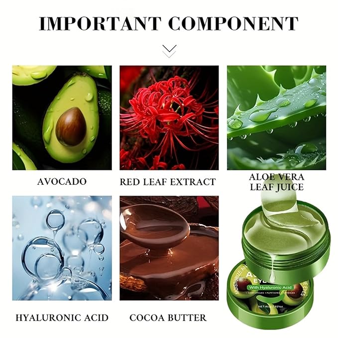 Avocado Under Eye Patches(30 Pairs),Under Eye Mask for Dark Circles, Puffy Eyes,EyeBags and Fine Lines,Made with Aloe Vera, Hyaluronic Acid (Avocado)