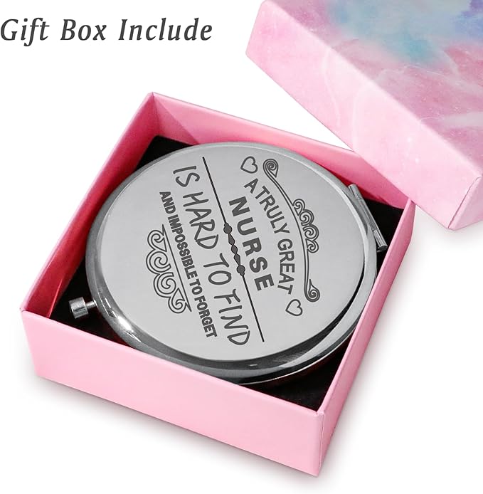 QUSTGO Nurse Appreciation Gifts for Women, Thank You Gifts for Nurse, Personalized Compact Mirror, Goodie Bag & Basket Stuffers for Valentines Day