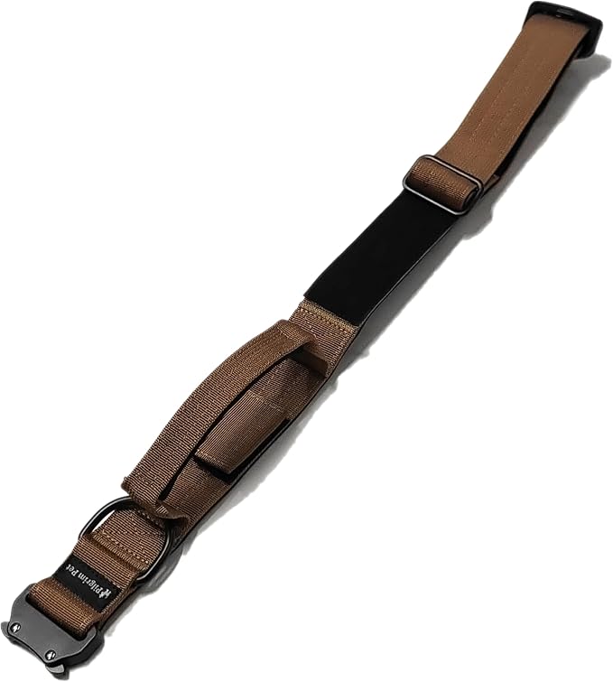 Heavy-Duty Tactical Dog Collar with Control Handle and Metal Hardware – Adjustable K9 Gear with Patch Panel & Airtag Holder (Tan)