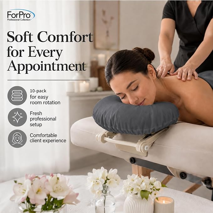 ForPro Premium Microfiber Massage Face Rest Cover, Cool Grey, Ultra-Light, Stain and Wrinkle-Resistant, for Massage Tables, 10-Count