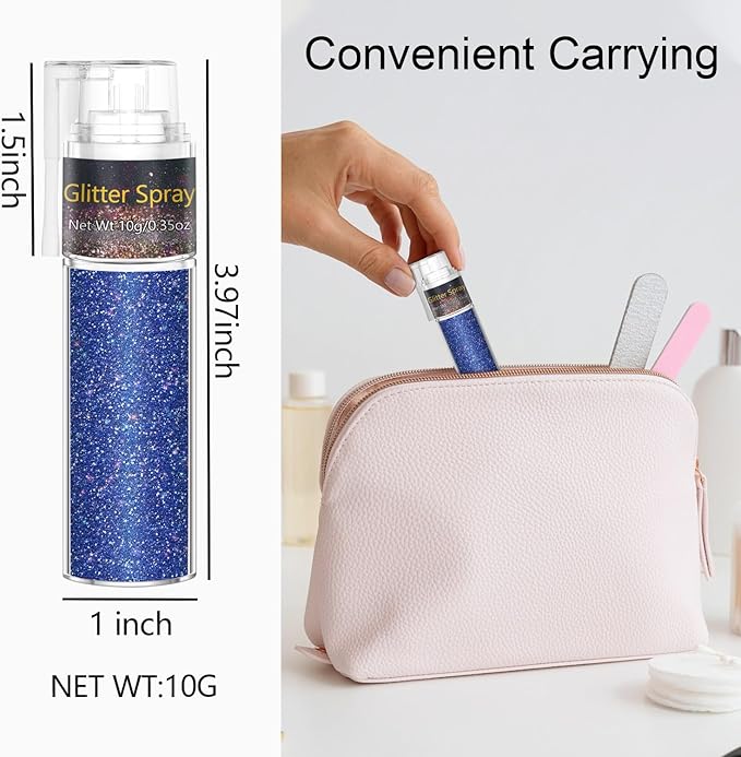Hair and Body Glitter Spray, 1PC Sparkling Blue Hair Glitter Extra Fine Face Shimmer Powder for Clothes, Festival Loose Sparkle Powder for Rave Clothes Nail Art Easter Halloween Crafts (Blue)