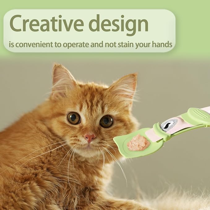 2 pcs Cat Strip Feeders, Cute Cat Head Shape Cat Strip Squeeze Spoons Multifunctional 2-in-1 Cat Food Dispenser Cat Treat Spoons Cat Food Spoons for Wet Food Cat Pet Supplies