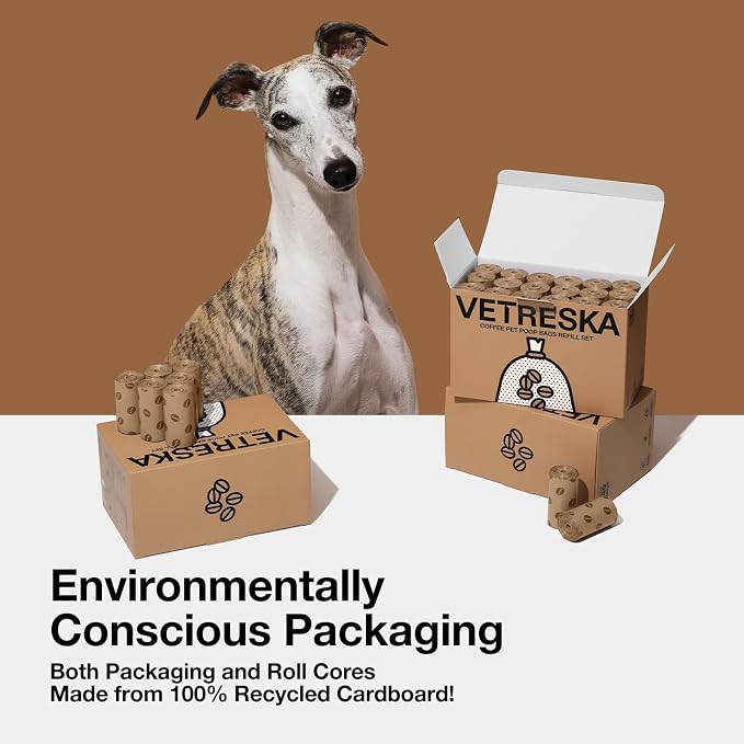 VETRESKA Dog Poop Bags, 540 Count Coffee Scented Waste Bags | Leak Proof, Extra Thick, 9" x 13" Large Dog Pet Bags for Dogs and Cats - (36 Rolls)