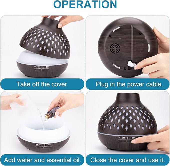 SPLITSKY 400ML Essential Oil Diffuser,Electric Remote Control Aroma Air Home Humidifier,Waterless Auto-Off,10 Hours Quiet Operation,Timer,7 LED Light Colors,for Bedroom, Home.
