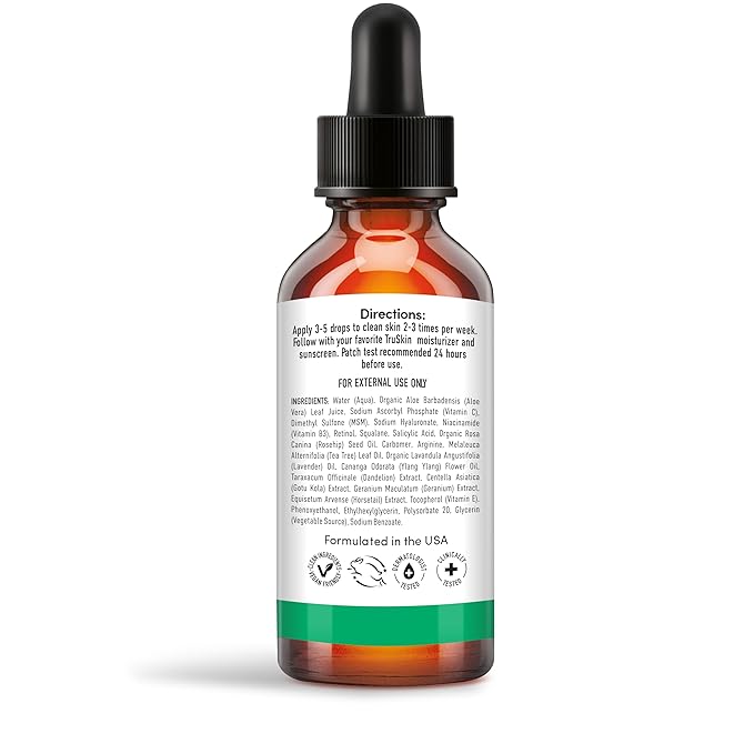 TruSkin Tea Tree Oil Acne Treatment for Face – Acne Serum – Improve the Appearance of Pores, Skin Tone for Smooth, Glowing Skin with Salicylic Acid, Vitamin C, Niacinamide & Retinol, 2 OZ