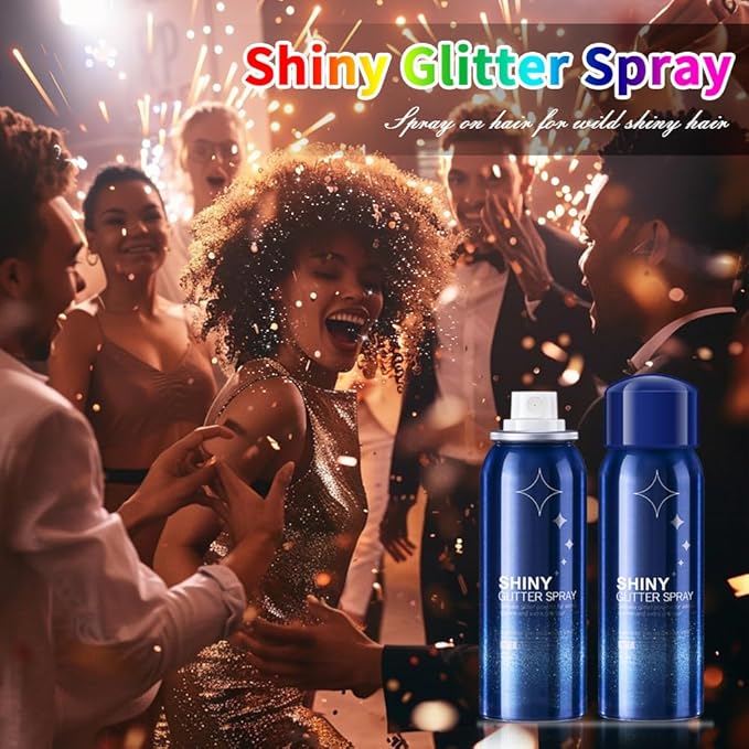 Body Glitter Spray for Hair, Clothes, Fabric, Long Lasting Body Shimmer Spray, Shiny Sparkle Highlighter Mist for Rave, Music Festival, Stage & Concert, Prom Party Makeup