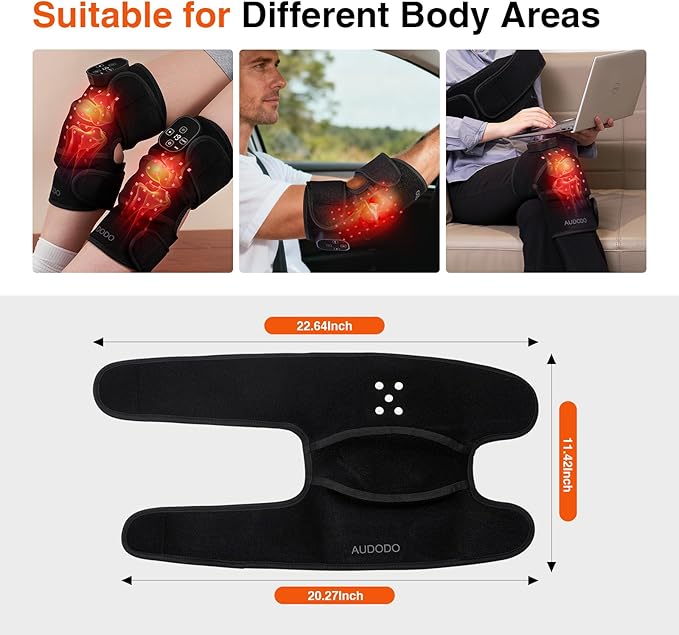 Red Light Knee Brace with Vibration Massage, Cordless Knee Massager with Heat and Red Light Therapy, 660nm&850nm Infrared RedLight Therapy Wrap for Knee Joint, Heated Therapy Device for Pain Relief