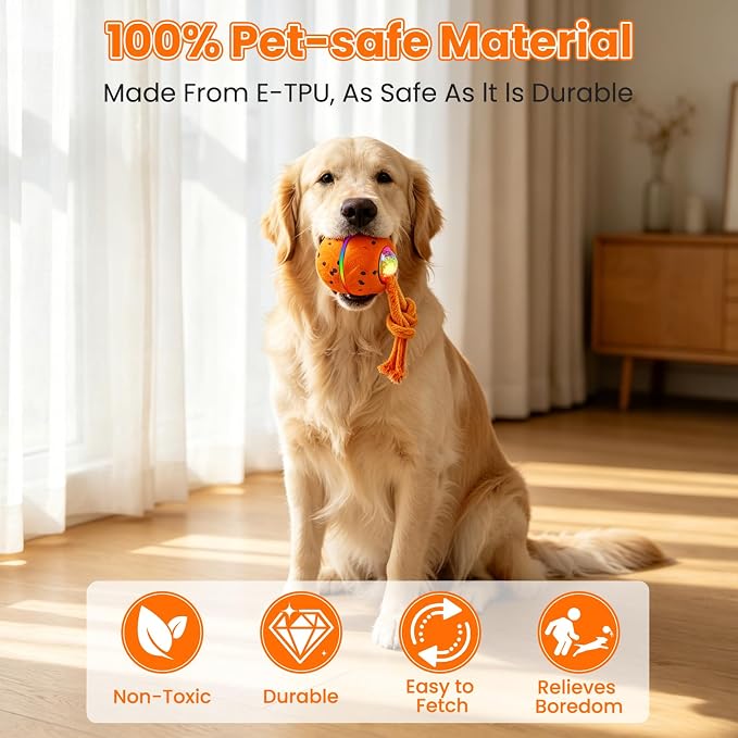 Interactive Dog Toy Ball, Automatic Bouncing Rotating, Realistic Dog Barking Sounds, E‑TPU, IP54, Rechargeable, Small/Medium/Large Dogs, Indoor/Outdoor(Light Orange)