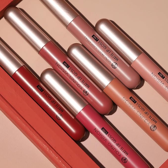 YOUNG VISION 6 Pc Matte Nude Liquid Lipstick Set - Long-Lasting & Pigmented Shades, Lip Gloss Bundle Gift Collection for Girls/Women