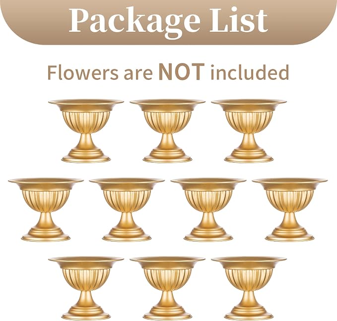 Sziqiqi Gold Metal Urn Vases for Flower, Compote Vase for Centerpiece, 2Pcs | 2Pcs, 5.1in, Table Vase for Wedding Decorations Plant Bowl, Flower Arrangement for Party, Birthday, Event, Home Decor