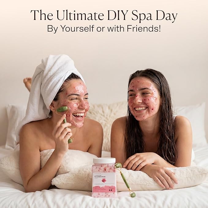 Jelly Face Mask for Facials - Bulgarian Rose Hydrating, Brightening & Nourishing Jelly Mask with Free Jade Roller & Spatula | Professional Hydrojelly Masks | Vajacial Jelly Mask Powder | 23 Oz Jar