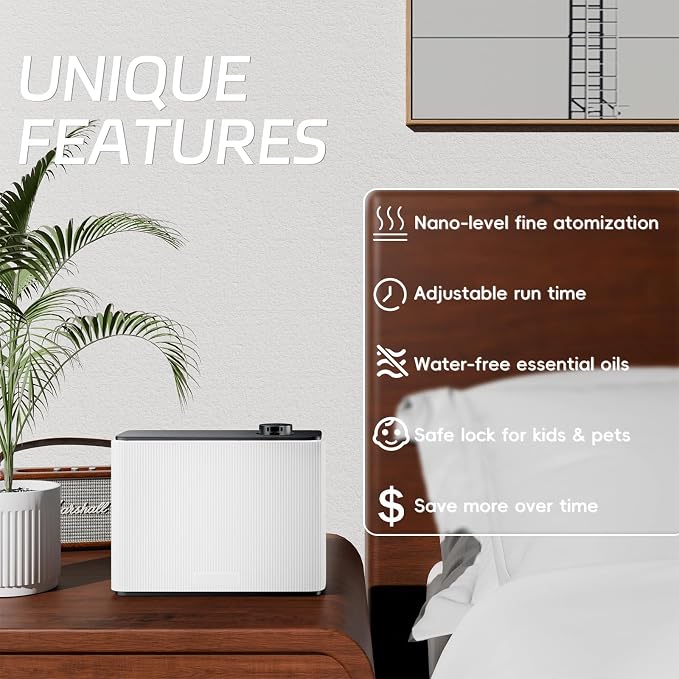 Smart Scent Air Machine for Home 1000mL Hotel Scent Diffuser for 4500 sq.ft HVAC Aroma Diffusers for Large Home Smart Bluetooth, Waterless Aromatherapy Ideal for Whole House (White)