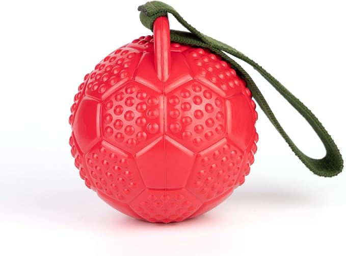 Fuzzl Eco Rubber Chuck & Treat Soccer Ball - Red - Long Lasting Dog Chew Toys for Aggressive Chewers Strong Dog Toy for Dogs Durable Puppy Toys 13cm
