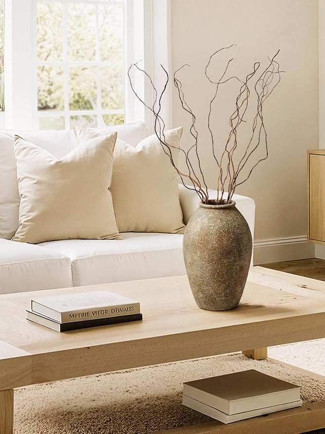 LE TAUCI Ceramic Vase, 11.5 Inch Large Rustic Farmhouse Vase, Tall Vase for Home Decor, Living Room Table & Mantel Centerpiece, Watertight & Sturdy, Sandstone Brown