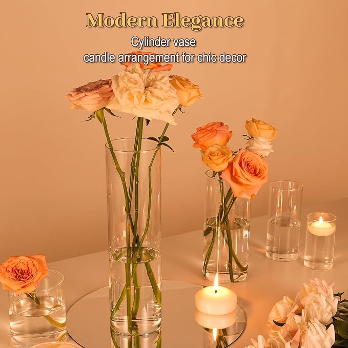 12pcs 12 Inch Clear Glass Cylinder Vases for Centerpieces | Tall Flower Vases for Wedding & Home Decor, Hurricane Floating Candle Holders for Table & Shelf