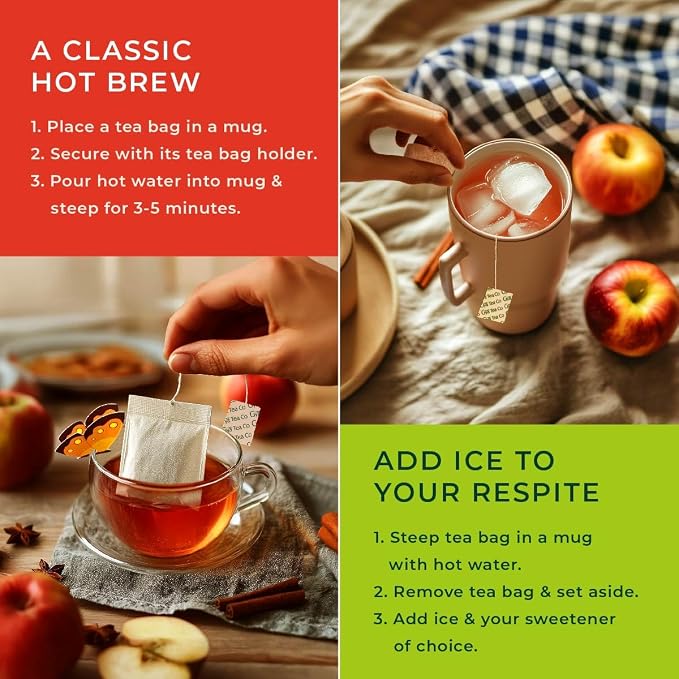 Gya Tea Co Apple Cinnamon Herbal Tea Bags (20 Bags) - Caffeine Free with a Tangy Flavor for All Day Comfort, Calming, Relaxing & Nourishing - Fruit & Herbal Blends